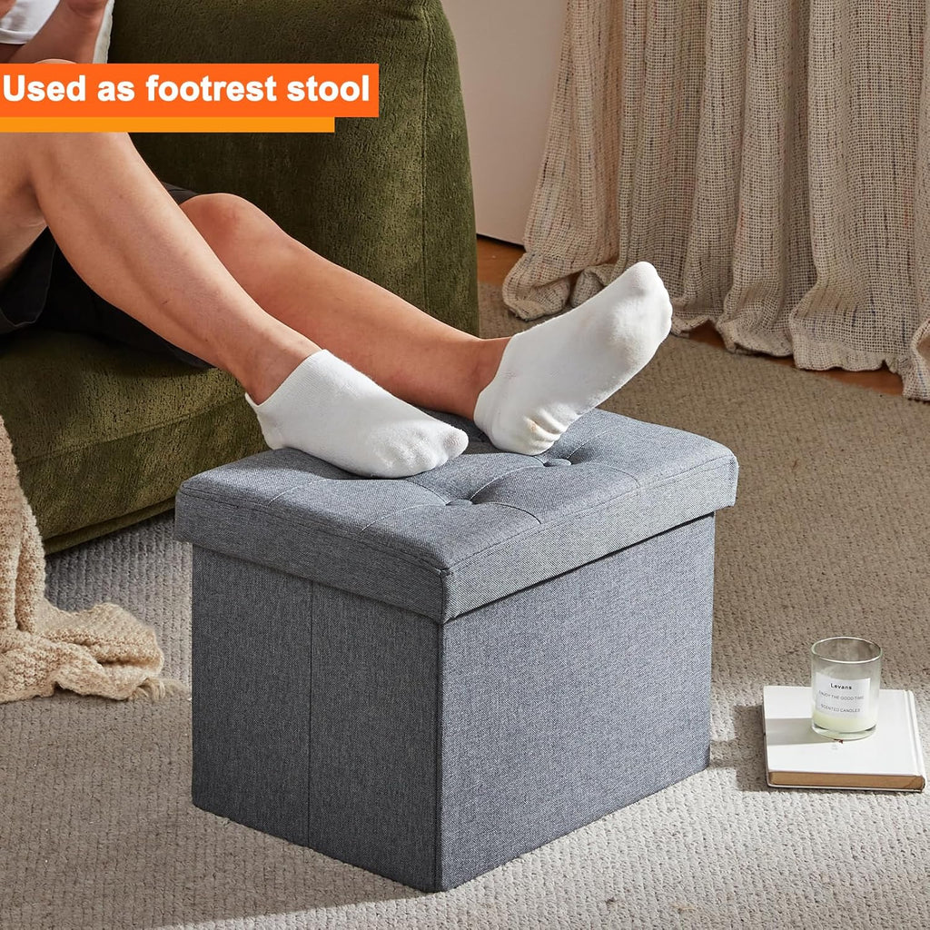 Storage Ottoman Footrest Stool Small Ottoman with Storage Foldable Ottomans Foot Rest Footstool Bench for Living Room 17x13x13inches Grey