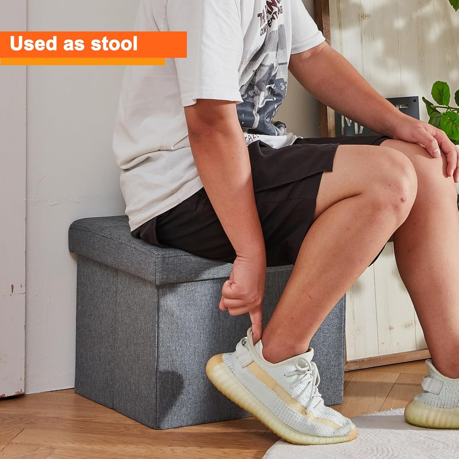 Storage Ottoman Footrest Stool Small Ottoman with Storage Foldable Ottomans Foot Rest Footstool Bench for Living Room 17x13x13inches Grey